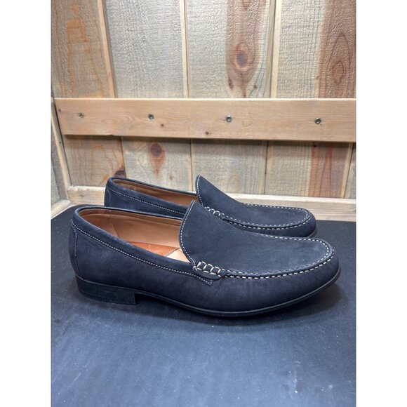 Johnston & Murphy Mens Black Nubuck Loafers Size 10 Sheepskin Lined Slip-On Shoe - Picture 1 of 8